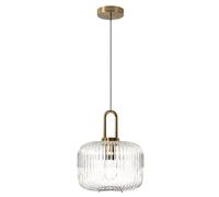 WLBHWL Modern 1-Light Clear Striped Glass Pendant Light Fixture with Gold Metal Finish Industrial Single Head Hanging Lamp for Dining Room, Living Room, Stairway, Hallway, Or Entrance