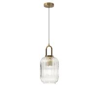 WLBHWL Modern 1-Light Clear Striped Glass Pendant Light Fixture with Gold Metal Finish Industrial Single Head Hanging Lamp for Dining Room, Living Room, Stairway, Hallway, Or Entrance