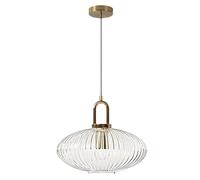 WLBHWL Modern 1-Light Clear Striped Glass Pendant Light Fixture with Gold Metal Finish Industrial Single Head Hanging Lamp for Dining Room, Living Room, Stairway, Hallway, Or Entrance