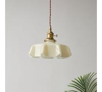 WLBHWL Nordic Milk Glass Pendant Light Mid Century Pendant Lamps Vintage Rustic Petals Ceiling Hanging Lighting Cream Coastal Adjustable Pendant Lighting For Kitchen Island Bedroom Cafe