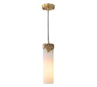 WLBHWL Nordic Natural Stone Shade Cylinder Pendant Light Modern Alabaster Ceiling Hanging Lamp with Brass Finish for Kitchen Island Bedside Dining Room Hallway Chandelier