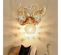 WLBHWL Vintage Swan Wall Sconce with Crystal Beaded Lampshade, Luxury Indoor Resin Animal Wall Sconce Light Creative Heart Shaped Wall Mount Light Fixtures for Bedroom Living Room Hallway