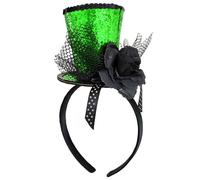 WLBON Halloween Mini Top Hat Headband 1920s Flower Sequins Hair Hoops Bands Fascinator Headpiece Hairband Women Christmas Holiday Festival Parade Cosplay Dress Up Birthday Tea Party Accessories Green