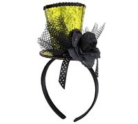 WLBON Halloween Mini Top Hat Headband 1920s Flower Sequins Hair Hoops Bands Fascinator Headpiece Hairband Women Christmas Holiday Festival Parade Cosplay Dress Up Birthday Tea Party Accessories Golden