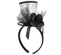 WLBON Halloween Mini Top Hat Headband 1920s Flower Sequins Hair Hoops Bands Fascinator Headpiece Hairband Women Christmas Holiday Festival Parade Cosplay Dress Up Birthday Tea Party Accessories Silver