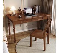 WLCNYL 100% Solid Oak Wood Home Office Desks Modern Furniture Simple Writing Table Workstation Home Office Desk Computer Desk with 2 Drawers(40-Inch, Walnut)