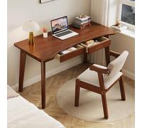 WLCNYL 100% Solid Oak Writing Desk - Home Office Desk with Storage Drawers, Modern Furniture with Curved Top Small Study Table for Bedroom(47 Inch, Walnut)