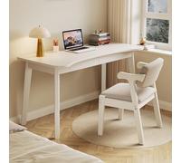 WLCNYL 100% Solid Oak Writing Desk - Home Office Desk with Storage Drawers, Modern Furniture with Curved Top Small Study Table for Bedroom(31 Inch, White)