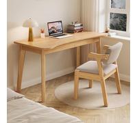 WLCNYL 100% Solid Oak Writing Desk - Home Office Desk with Storage Drawers, Modern Furniture with Curved Top Small Study Table for Bedroom(39 Inch, Natural)