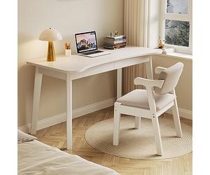 WLCNYL Computer Desk with 2 Drawers, Modern Home Office Desk Study Table Curved Solid Wood Writing Desk(39 Inch, White)