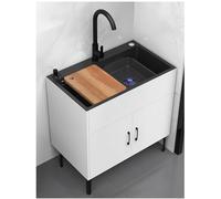 WLCNYL Kitchen Sink Cabinet,Commercial Sink Single Bowl Utility Sink,Laundry Sink with Cabinet,with Hot and Cold Pull-Out Faucet,for Garage,Commercial,Restaurant,Kitchen,Laundry Room.(White,75x45x7