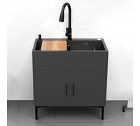 WLCNYL Kitchen Sink Cabinet with Single Bowl Utility Sink, Hot & Cold Pull-Out Faucet, for Garage, Commercial, Restaurant, Kitchen, Laundry Room (Grey, 75x45x78)