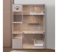 WLCNYL Large Cat Cage, Wooden Cat Enclosures, Cat Playpen, Tempered Glass, with Steel Pipe Guardrail, with Springboard, Universal Wheel, Pet Playpen, for 1-3 Cat, Gray(23.6x35.4x47.2in)