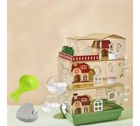 WLDDFF Acrylic Hamster Cage, Plastic Hamster Cages, Cage Hamster Habitat, Acrylic Hamster Cage with Stairs (Green-3-Layer)