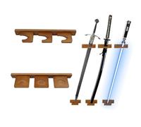 WLDDFF Sword Wall Mount Display Stand Vertical Hangers for Holding Katana, Lightsaber, Samurai, Axe (Brown 3 Holes)