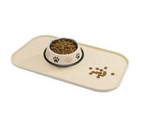 WLDJMP Pet Food Mat with Raised Sides, Silicone, Gray, 17.3x10.6 Inches, Dog Paw Pattern, Floor Protection for Cats (Warm Beige, 44x27cm)