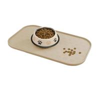 WLDJMP Pet Food Mat with Raised Sides, Silicone, Gray, 17.3x10.6 Inches, Dog Paw Pattern, Floor Protection for Cats (Khaki, 44x27cm)
