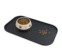 WLDJMP Pet Food Mat with Raised Sides, Silicone, Gray, 17.3x10.6 Inches, Dog Paw Pattern, Floor Protection for Cats (Black, 44x27cm)