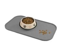 WLDJMP Pet Food Mat with Raised Sides, Silicone, Gray, 17.3x10.6 Inches, Dog Paw Pattern, Floor Protection for Cats (Grey, 44x27cm)