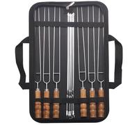 WLDOCA 10Pcs Barbecue Skewers Set with Storge Bag, 6Pcs Double Pronged Skewers with Wooden Handle And 4Pcs Stainless Steel Skewers for Grilling