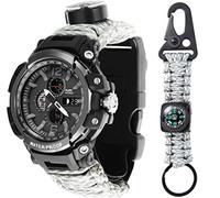 WLDOCA 50m Waterproof Military Watch Men Outdoor Sport Watch LED Digital Wristwatch Compass Thermometer Quartz Watch with keychain,A