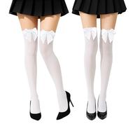 wlertcop 2 Pairs Over the Knee Socks -white knee high socks, Elegant Satin Bow Thigh High Stockings for Women, for Cosplay, Party, Dating and Daily Fashion, Valentine's Day Favors,Christmas gifts