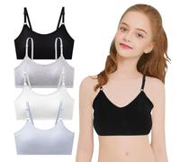 wlertcop 4 Pack Girls Cotton Training Bra First Puberty Bra Fixed Padded Wireless Seamless Breathable Adjustable Strap Crop Top School Gym Everyday Underwear for Teenage Developing Girls 10-16 Years