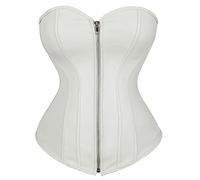 WLFFW Leather Corsets for Women Gothic Zip Bustier Top (UK(14-16) 2XL,White)