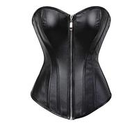 WLFFW Leather Corsets for Women Gothic Zip Bustier Top (UK(16-18) 3XL,Black)