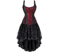 WLFFW Steampunk Corset with Skirt Burlesque Boned Bustier Dress for Women (UK(18-20) 4XLï¼ŒRed)
