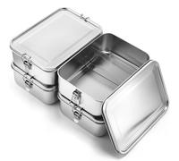 WLFRHD 4 Pack Stainless Steel Lunch Boxes - 550ml Leakproof Bento Containers with Locking Clips, Dishwasher Snack Boxes for Work, Picnics & Meal Prep