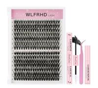 WLFRHD Lash Extension Kit 280 Pcs DIY Individual Lashes D Curl Lash Cluster Kit with Eyelash Bond and Seal, Remover, Tweezers Applicator for False Eyelashes Extensions at Home(40D+50D-9-16mix Kit)