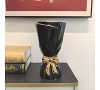 WLGRANJIA Black and Gold Bow Ceramic Vase - Flower Vases for Home Decor, Bow Decor, Boho Style, 9.65 Inch Flower Vases for Bouquet, Large Vase for Ideal Shelf Decor/Table (Black and Gold, Large)
