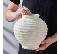 WLGRANJIA Ceramic Rustic Vase, Large Vintage Flower Vase, 7.8 Inch Threaded Decorative Vases, Farmhouse Vases, Pampas Decor Decorative Pottery Flower Decor(White Round-01)