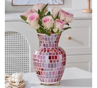 WLGRANJIA Pink Mosaic Glass Flower Vase, 8.7 Inch Handmade Home Decorative Vase for Living Room, Kitchen, Wedding, Pink Vase for Home Decor(Large)