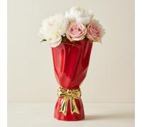 WLGRANJIA Red and Gold Bow Ceramic Vase - Flower Vases for Home Decor, Bow Decor, Boho Style, 9.65 Inch Flower Vases for Bouquet, Large Vase for Ideal Shelf Decor/Table (Red and Gold, Large)