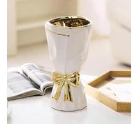 WLGRANJIA White and Gold Vase, Bow Vase for Home Decor, White Flower Vases for Boho Style, 9.65 Inch Large Vases for Ideal Table Decor, Ceramic Bouquet. （Glazed Exterior and Interior） (White, Large)
