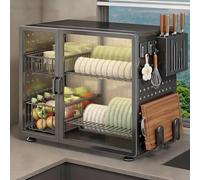 WLH Alexanders Countertop Dish Drying Rack Over the Sink 2 Tier Dish Racks for Kitchen Counter with Storage Holder & Hooks dish rack(Gunmetal Gray,A4)