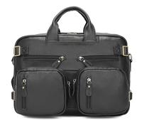 WLH Alexanders Men Leather Briefcase Backpack Hybrid 14 Inch Laptop Bag Case Business Messenger Bag For Work Travel(Nero)