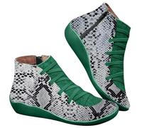 WLH Alexanders Women Arch Support Boots Comfortable Ankle Wedge Short Booties Leather Waterproof Slip On Boots for Fall Spring Snow Boots(Army Green,6.5)