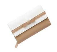 WLH Alexanders Women Leather Wallets Bow-Knot Small Fresh Clutch Card Holder Ladies Purse with Zipper Pocket Compatible with Women(Beige)