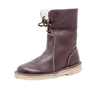 WLH Alexanders Women PU Leather Comfortable Combat Waterproof Ankle Boots Warm Fur Snow Slip On Classic Mid-calf Fur Lining Snow Boots(Caf,5)