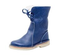 WLH Alexanders Women PU Leather Comfortable Combat Waterproof Ankle Boots Warm Fur Snow Slip On Classic Mid-calf Fur Lining Snow Boots(Blu,7)