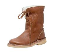 WLH Alexanders Women PU Leather Comfortable Combat Waterproof Ankle Boots Warm Fur Snow Slip On Classic Mid-calf Fur Lining Snow Boots(Brown,6.5)