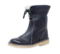 WLH Alexanders Women PU Leather Comfortable Combat Waterproof Ankle Boots Warm Fur Snow Slip On Classic Mid-calf Fur Lining Snow Boots(Nero,5.5)