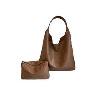 WLH Alexanders Women's Elegant Solid Color Shoulder Bag & Makeup Bag Set Fashionable Large Capacity Casual Trendy Versatile Commuter(Brown)