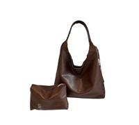 WLH Alexanders Women's Elegant Solid Color Shoulder Bag & Makeup Bag Set Fashionable Large Capacity Casual Trendy Versatile Commuter(Caf)