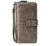 WLH Alexanders Women's Wallet RFID Blocking Leather 3-fold Clutch Wallet Credit Card Holder Ladies Travel Purse Large Capacity Clutch Bag(Gray)