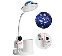 WLHBF Astronaut Desk Lamp for Kids,Star Space Projector Galaxy Night Light,Eye-Care Reading Small Desk Lamps, with Pen Holder Spaceman Table Lamp, Bedroom Decor Aesthetics, Gifts for Boys and Girls