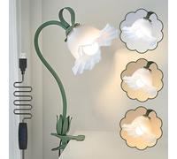 WLHBF Clip on Light Flower Desk Lamp,3 Coluor Modes & 10 Brightness Levels LED Eye-Caring Reading Light,Flexible Gooseneck Clip on Bedside Light for Beds Desk Headboard Office Bedroom Dorm(Green)